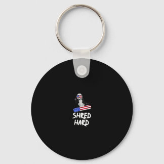 Shred Hard American Flag Panda Bear Snowboarding T Key Ring