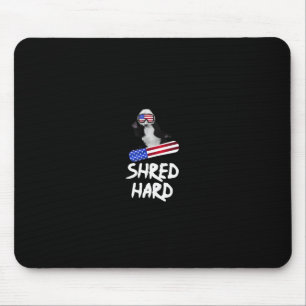 Shred Hard American Flag Panda Bear Snowboarding T Mouse Pad