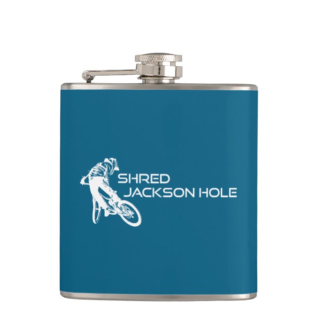 Shred Jackson Hole Wyoming Mountain Biking Hip Flask (Front)
