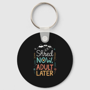 Shred Now Adult Later Snowboarding Doodle Mountain Key Ring