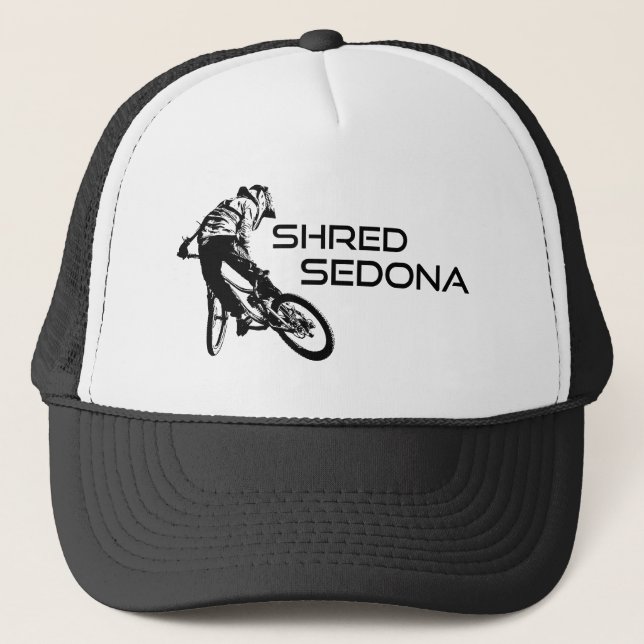 Shred Sedona Arizona Mountain Biking Trucker Hat (Front)