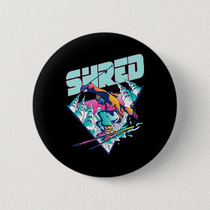 Shred Shirt Vintage Freestyle Ski 80s Costume Retr 6 Cm Round Badge