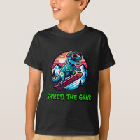 Shred The Gnar Funny Snowboarding Dinosaur T-rex W
