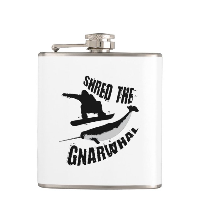 Shred The Gnarwhal Hip Flask (Front)