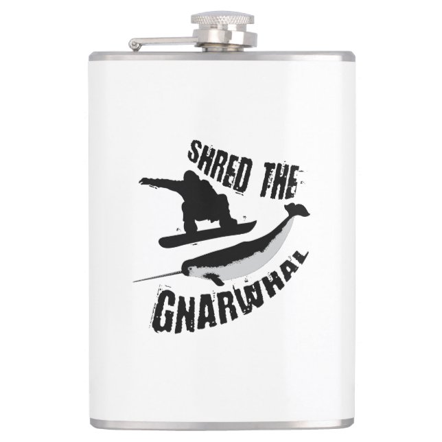 Shred The Gnarwhal Hip Flask (Front)