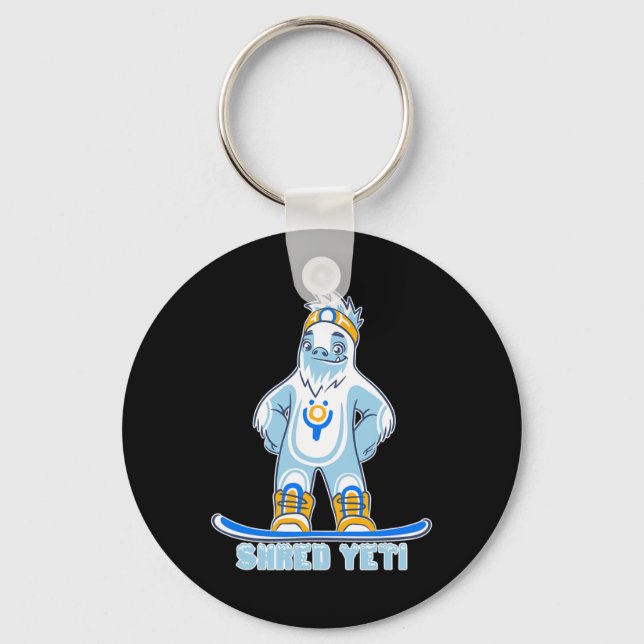 Shred Yeti - Fun Yeti Bigfoot Sasquatch Snowboardi Key Ring (Front)