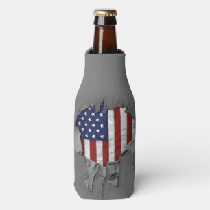 Shredded, Ripped and Torn American Flag Bottle Cooler