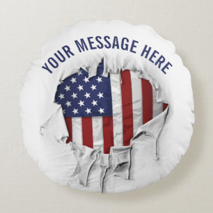 Shredded, Ripped and Torn American Flag Round Pill Cushion