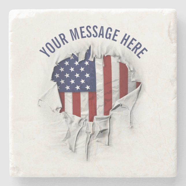 Shredded, Ripped and Torn American Flag Stone Coas Coaster (Front)