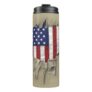 Shredded, Ripped and Torn American Flag Thermal Tumbler