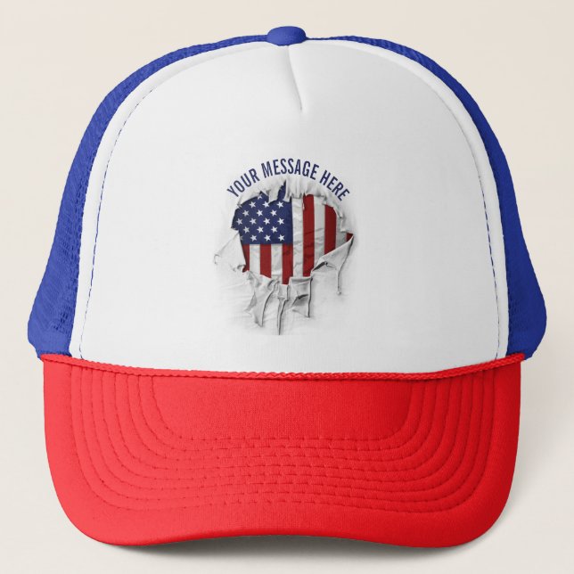 Shredded, Ripped and Torn American Flag Trucker Ha Hat (Front)