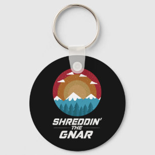 Shredding The Gnar Vintage Sunset Snowy Mountain T Key Ring