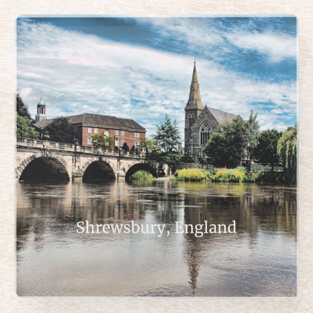 Shrewsbury, England Glass Coaster (Front)