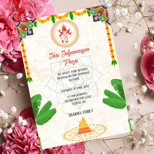 Shri Satyanarayan Pooja Hindu Indian Style Flower Invitation (Creator Uploaded)
