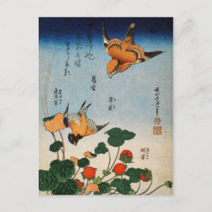 Shrike, Jay, Saxifrage and Strawberry (by Hokusai) Postcard