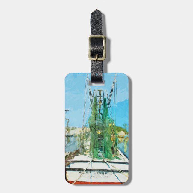 Shrimp Boat Docked Abstract Impressionism Luggage Tag (Front Vertical)