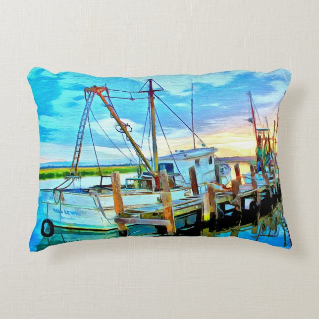 Shrimp Boat Fleet Decorative Cushion (Front)