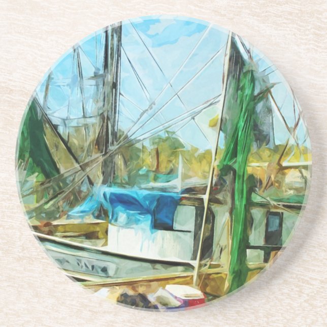 SHRIMP BOATS DOCKED Abstract Impressionist.jpg Coaster (Front)