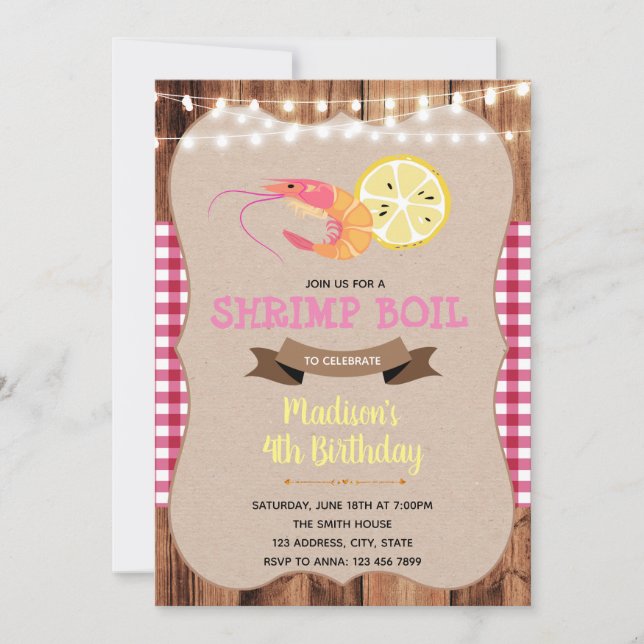 Shrimp boil girl birthday party card (Front)