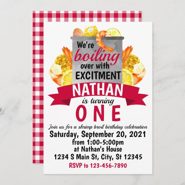 Shrimp Broil Birthday Invitation (Front/Back)