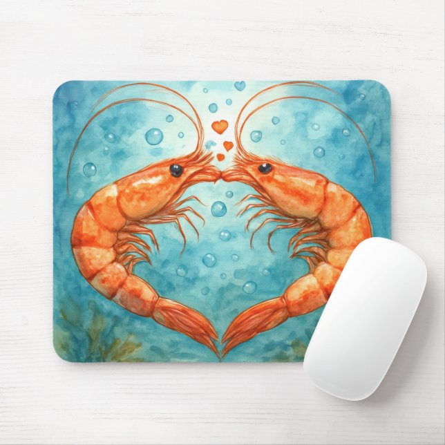 Shrimp Couple Kissing Underwater Mouse Pad (With Mouse)