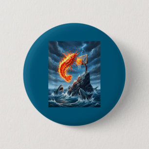 Shrimp Dunking On Shark Funny Fishing Meme Basketb 6 Cm Round Badge