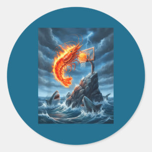 Shrimp Dunking On Shark Funny Fishing Meme Basketb Classic Round Sticker