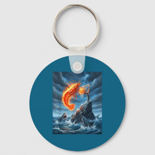 Shrimp Dunking On Shark Funny Fishing Meme Basketb Key Ring