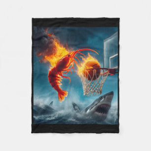 Shrimp Dunking On Shark Funny Fishing Meme  Fleece Blanket