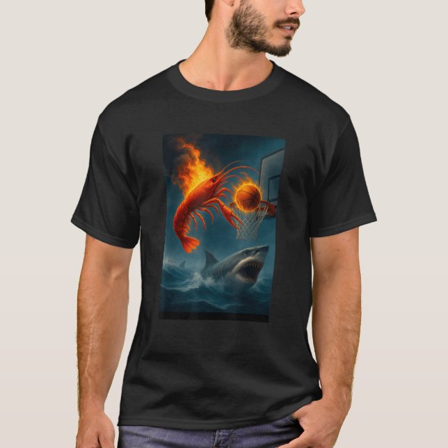 Shrimp Dunking on Shark Funny Fishing Meme  T-Shirt (Front)