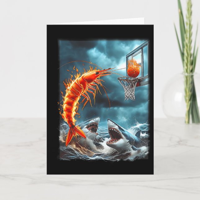 Shrimp Dunking On Sharks Funny Ocean Sketll Meme S Card (Front)