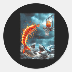 Shrimp Dunking On Sharks Funny Ocean Sketll Meme S Classic Round Sticker