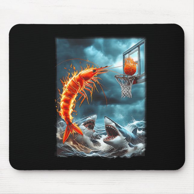 Shrimp Dunking On Sharks Funny Ocean Sketll Meme S Mouse Pad (Front)