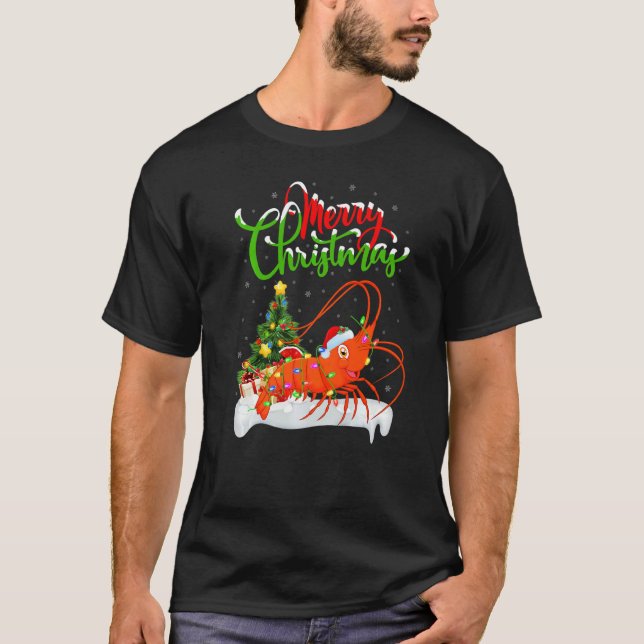 Shrimp Fish  Xmas Decorations Santa Shrimp Christm T-Shirt (Front)