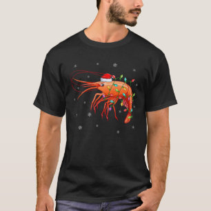 Shrimp Fish Xmas Lighting Reindeer Hat Shrimp Chri T-Shirt