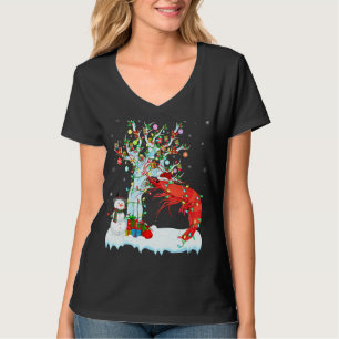 Shrimp Fish Xmas Tree Lighting Santa Hat Shrimp Ch T-Shirt