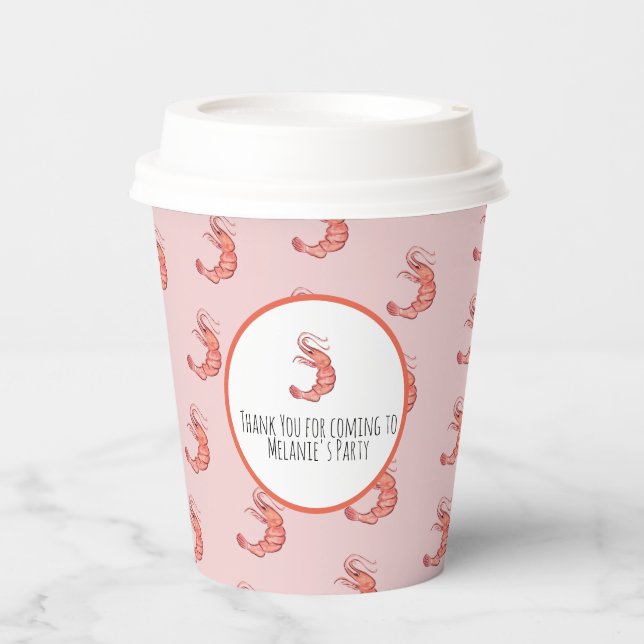 Shrimp Hand Watercolor Seafood Crab Pink Paper Cups (Front)