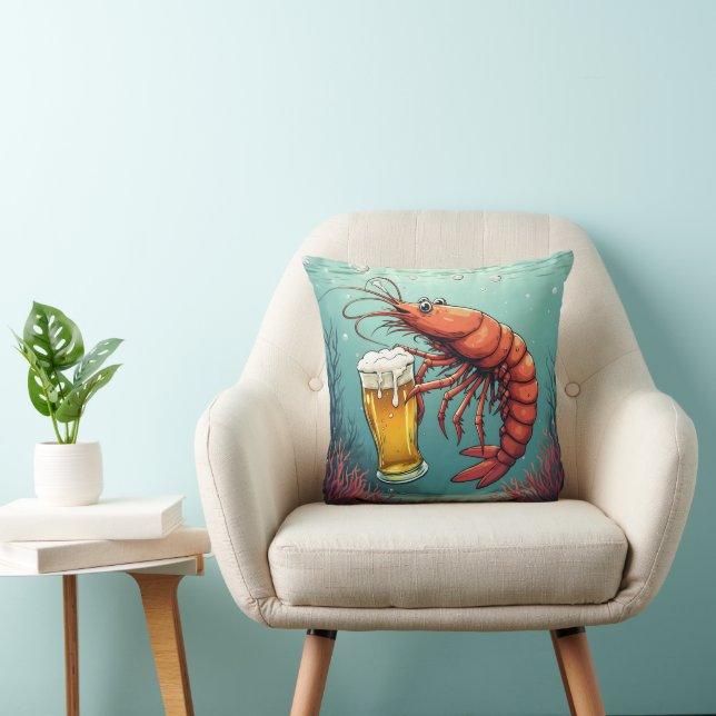 Shrimp Holding a Glass of Beer Cushion (Chair)