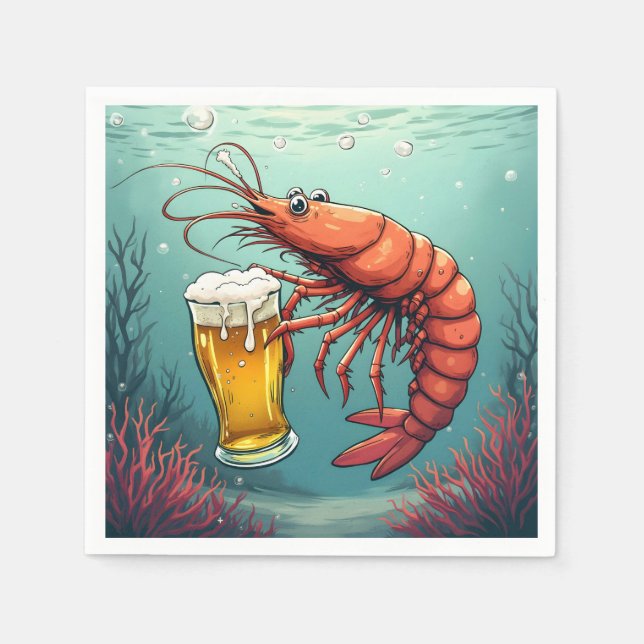 Shrimp Holding a Glass of Beer Napkin (Front)