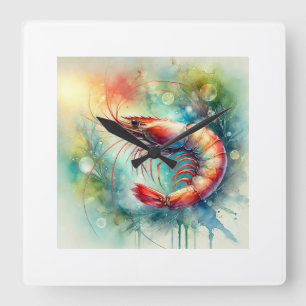 Shrimp in Watercolor 161024AREF148 - Watercolor Square Wall Clock