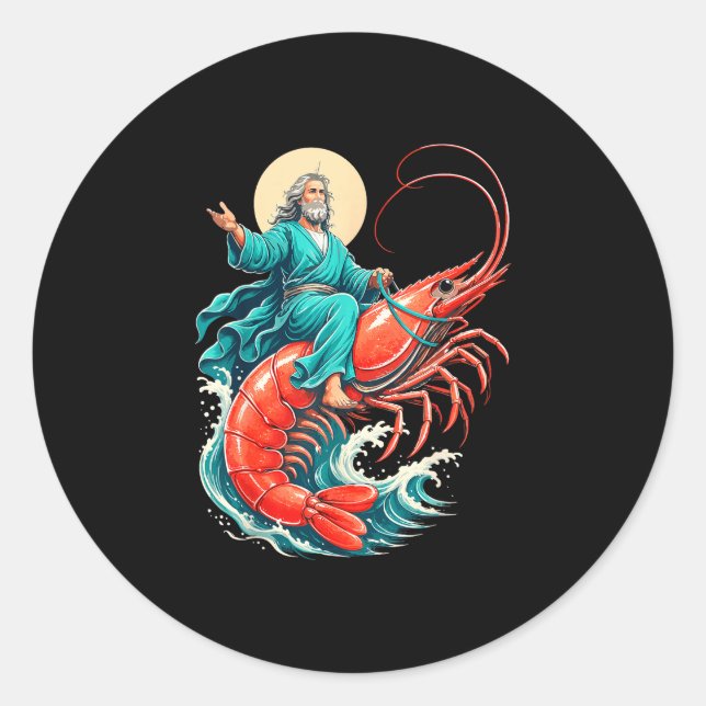 Shrimp jesus  classic round sticker (Front)