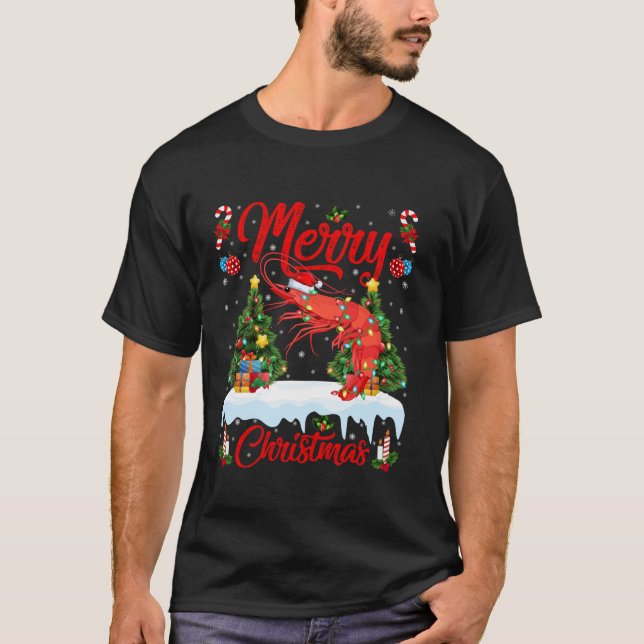 Shrimp Merry Christmas Tree Lighting Santa Shrimp  T-Shirt (Front)