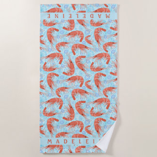 Shrimp Prawn Coral Ocean Bubbles Nautical Sea Blue Beach Towel