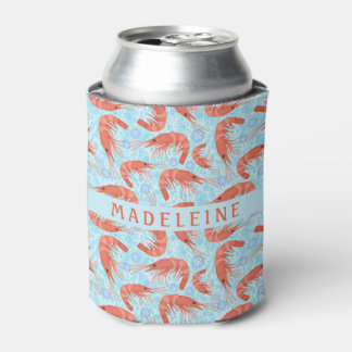 Shrimp Prawn Coral Ocean Bubbles Nautical Sea Blue Can Cooler