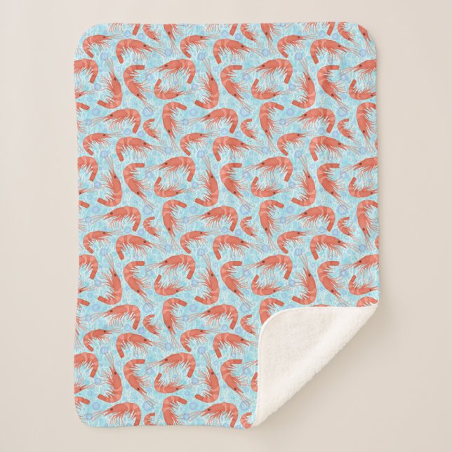 Shrimp Prawns Coral Ocean Bubbles Nautical Sea V2 Sherpa Blanket (Front)