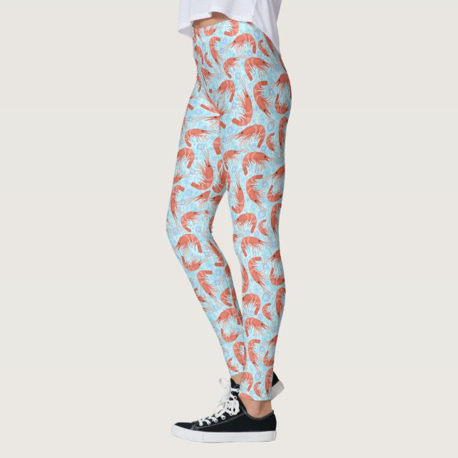 Shrimp Prawns Coral Sea Bubbles Nautical Lt Blue Leggings (Left)