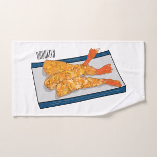 Shrimp tempura cartoon illustration bath towel set