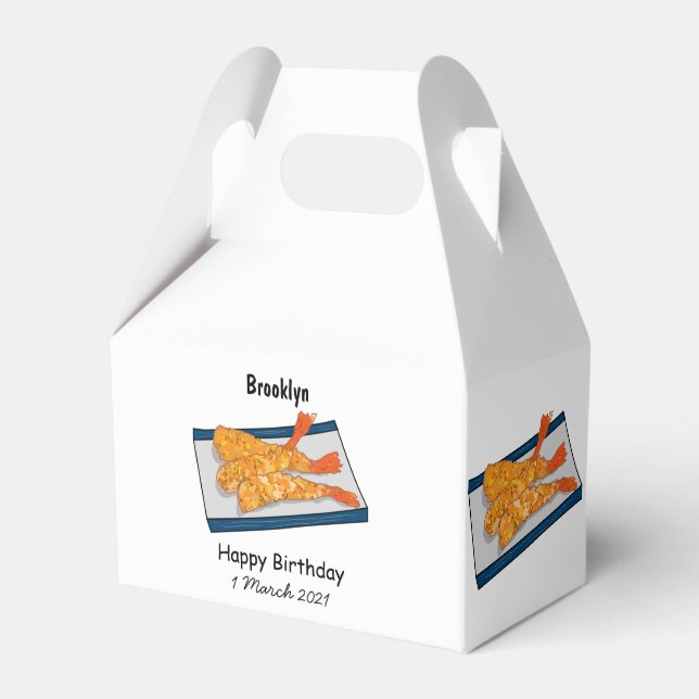 Shrimp tempura cartoon illustration favour box (Front Side)