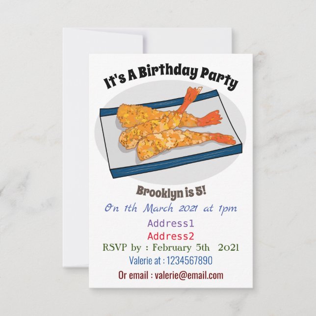 Shrimp tempura cartoon illustration invitation (Front)