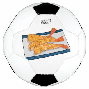 Shrimp tempura cartoon illustration soccer ball